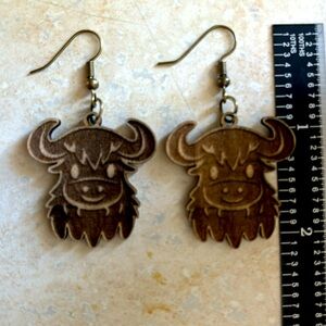 Handmade highland cow wood earrings